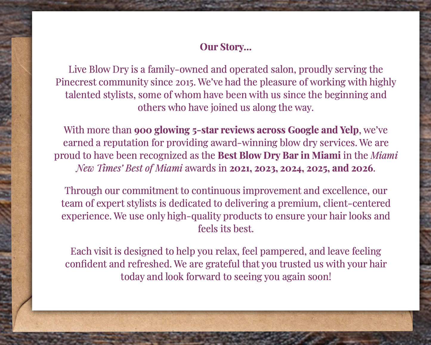 Custom Cards for Live Blow Dry