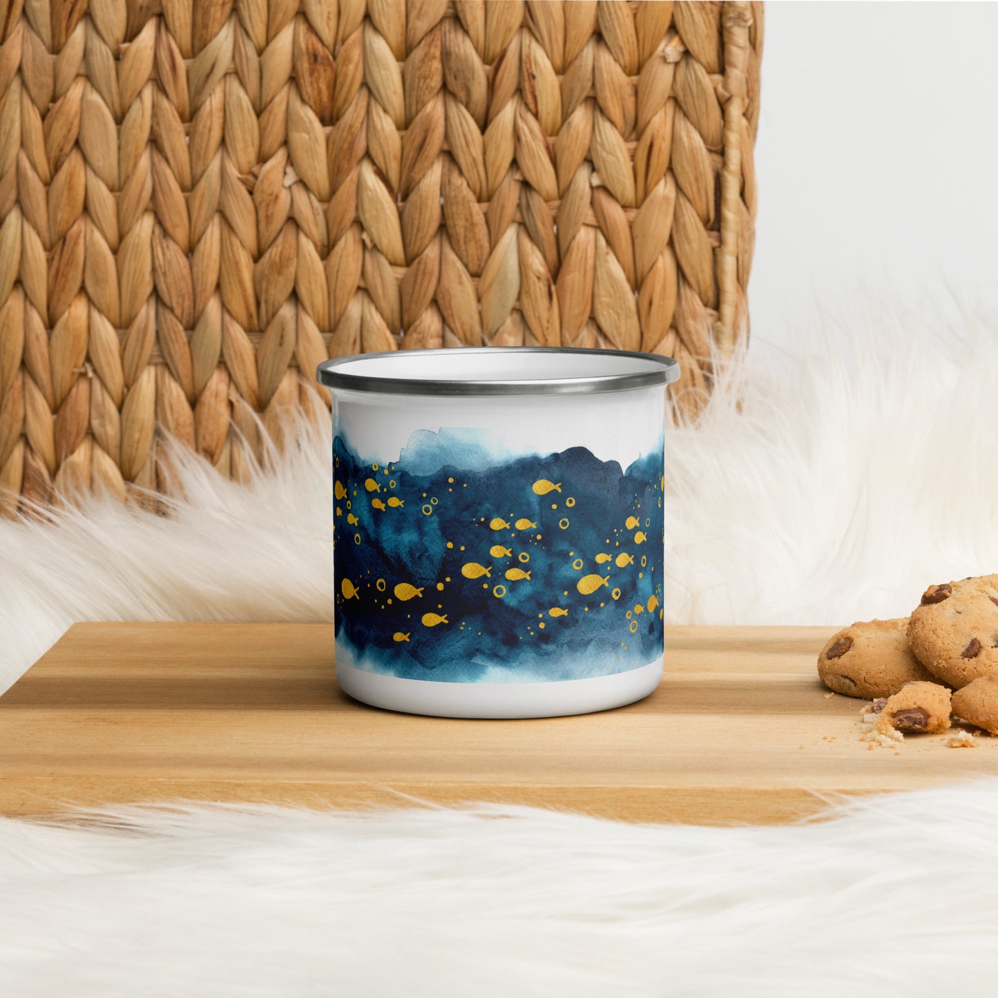 Watercolor School of Fish Enamel Mug