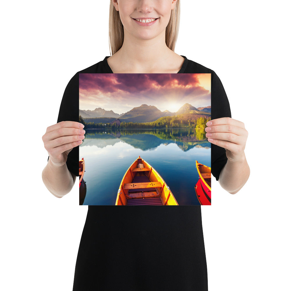 Mountains Lake Canoe Poster - Multiple Sizes wall art posters home decor office decor art gifts