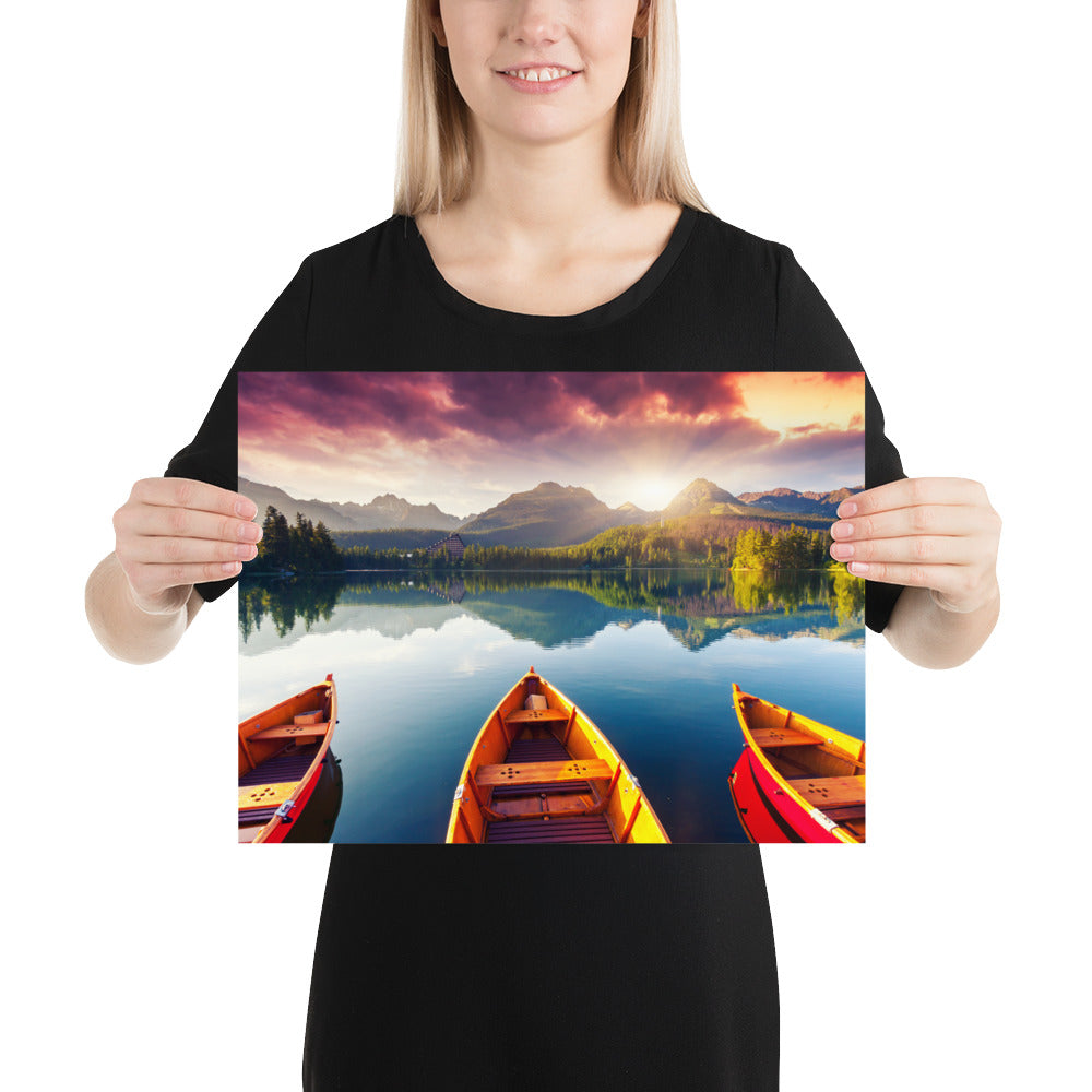 Mountains Lake Canoe Poster - Multiple Sizes wall art posters home decor office decor art gifts