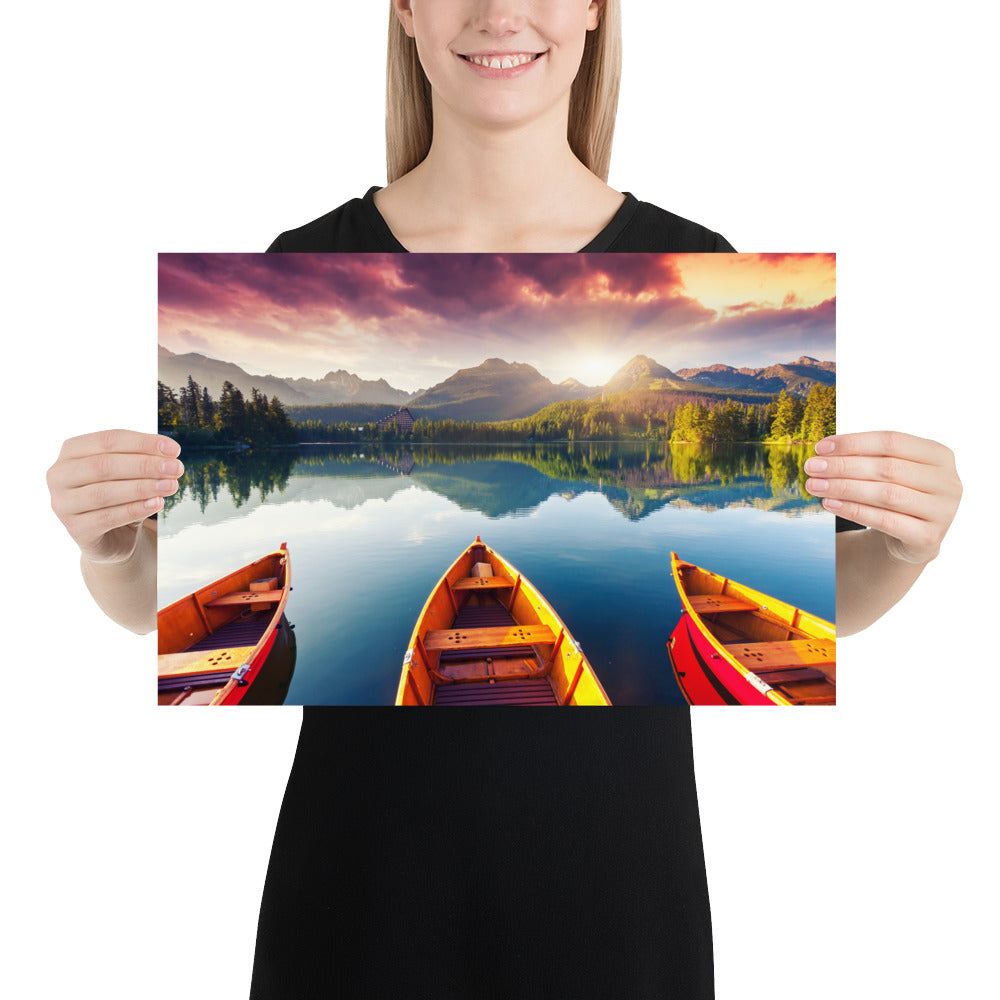 Mountains Lake Canoe Poster - Multiple Sizes wall art posters home decor office decor art gifts