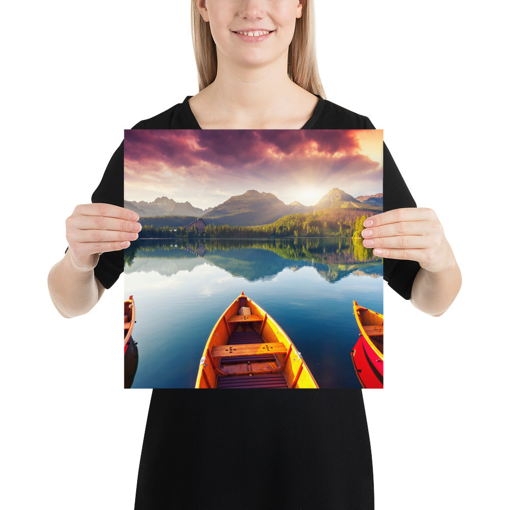 Mountains Lake Canoe Poster - Multiple Sizes wall art posters home decor office decor art gifts