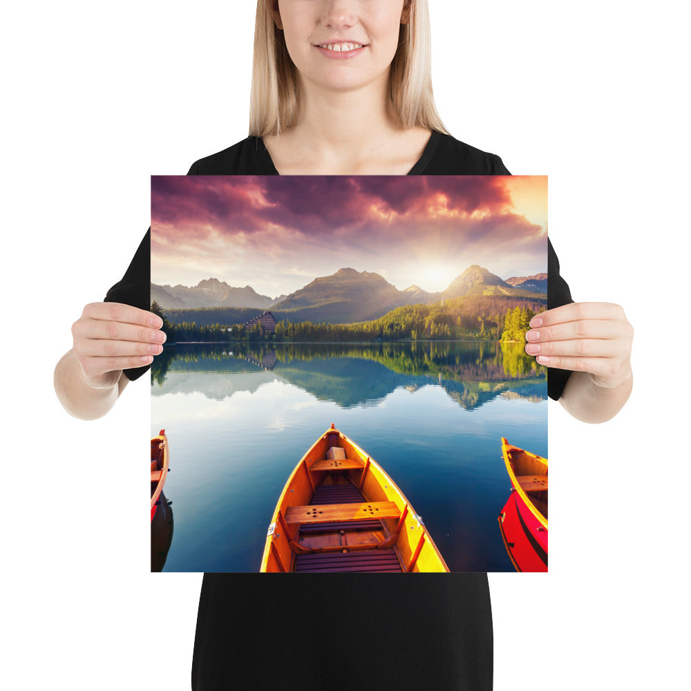 Mountains Lake Canoe Poster - Multiple Sizes wall art posters home decor office decor art gifts