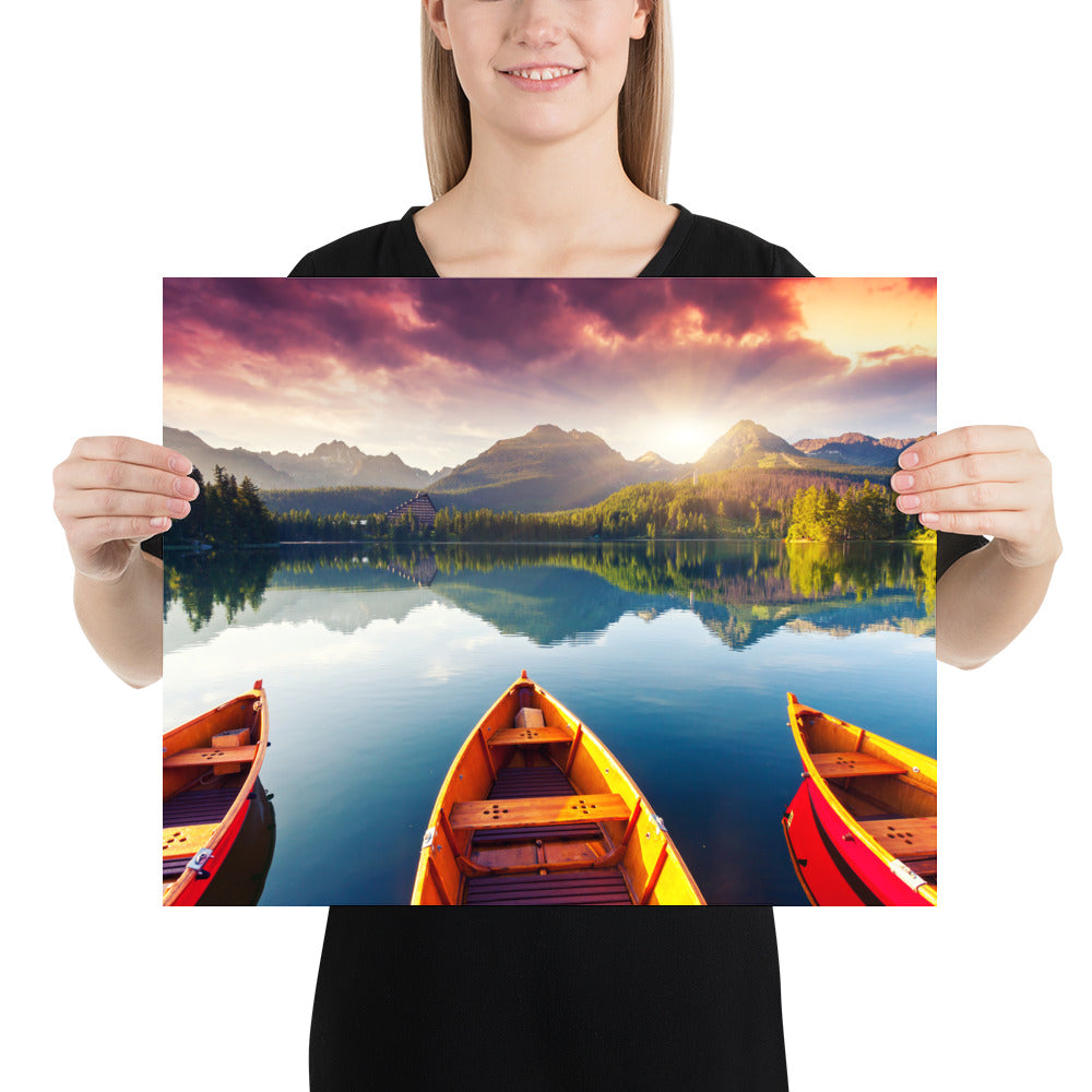 Mountains Lake Canoe Poster - Multiple Sizes wall art posters home decor office decor art gifts