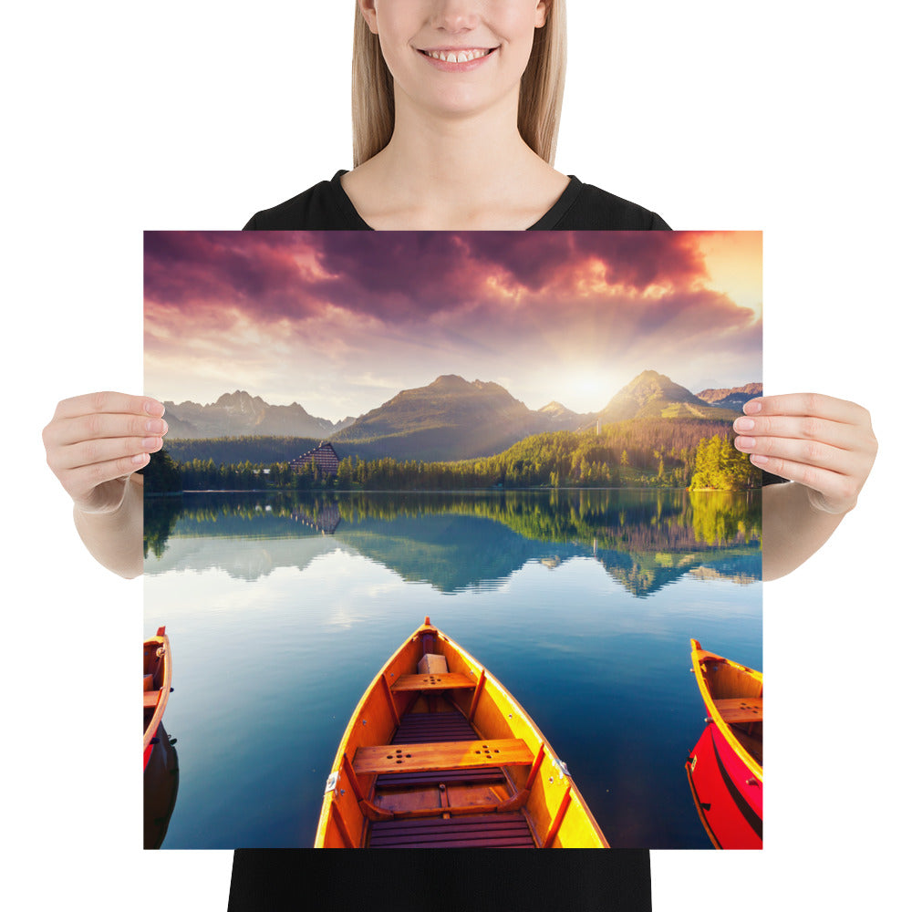 Mountains Lake Canoe Poster - Multiple Sizes wall art posters home decor office decor art gifts