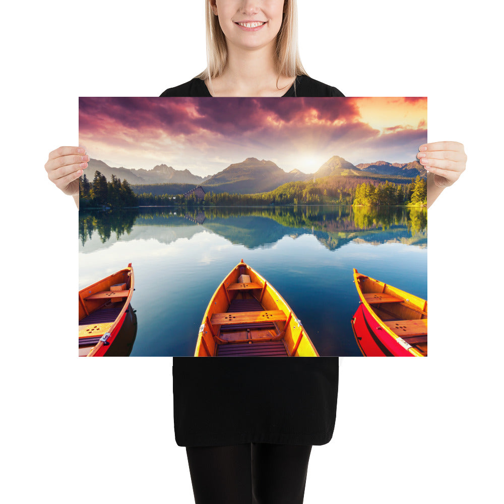 Mountains Lake Canoe Poster - Multiple Sizes wall art posters home decor office decor art gifts