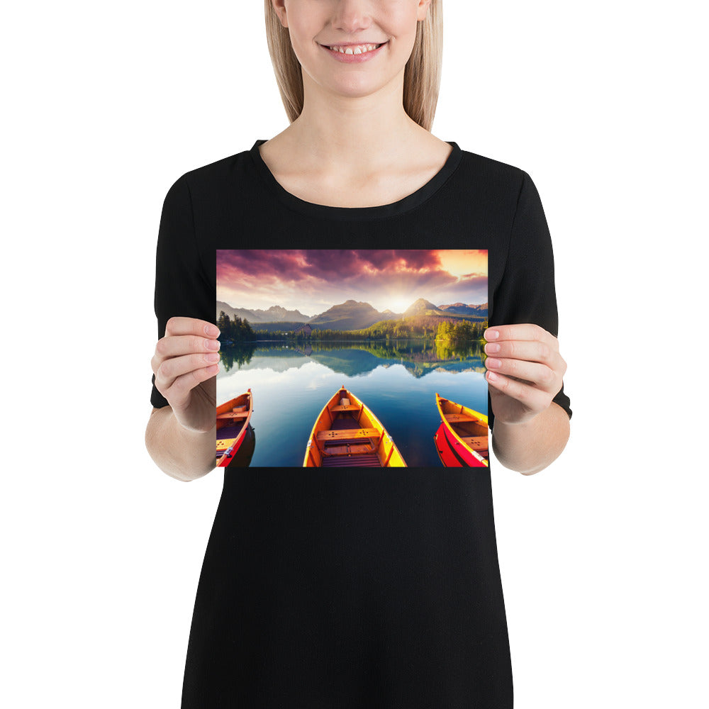 Mountains Lake Canoe Poster - Multiple Sizes wall art posters home decor office decor art gifts